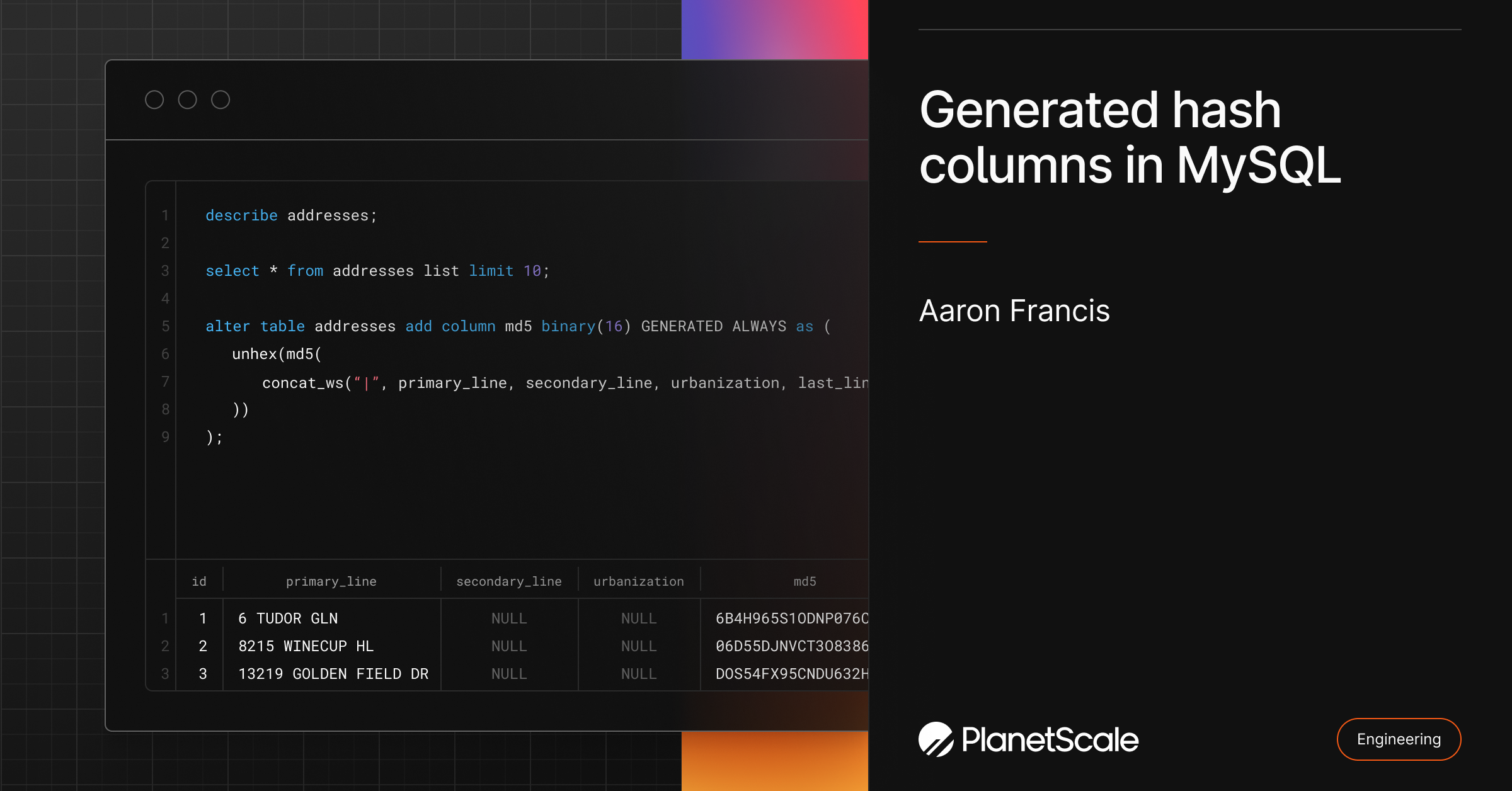 Generated Hash Columns in MySQL