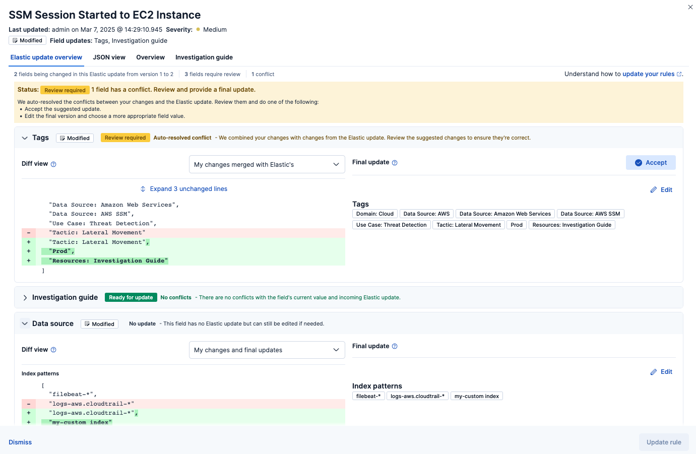 Enhanced rule update workflow