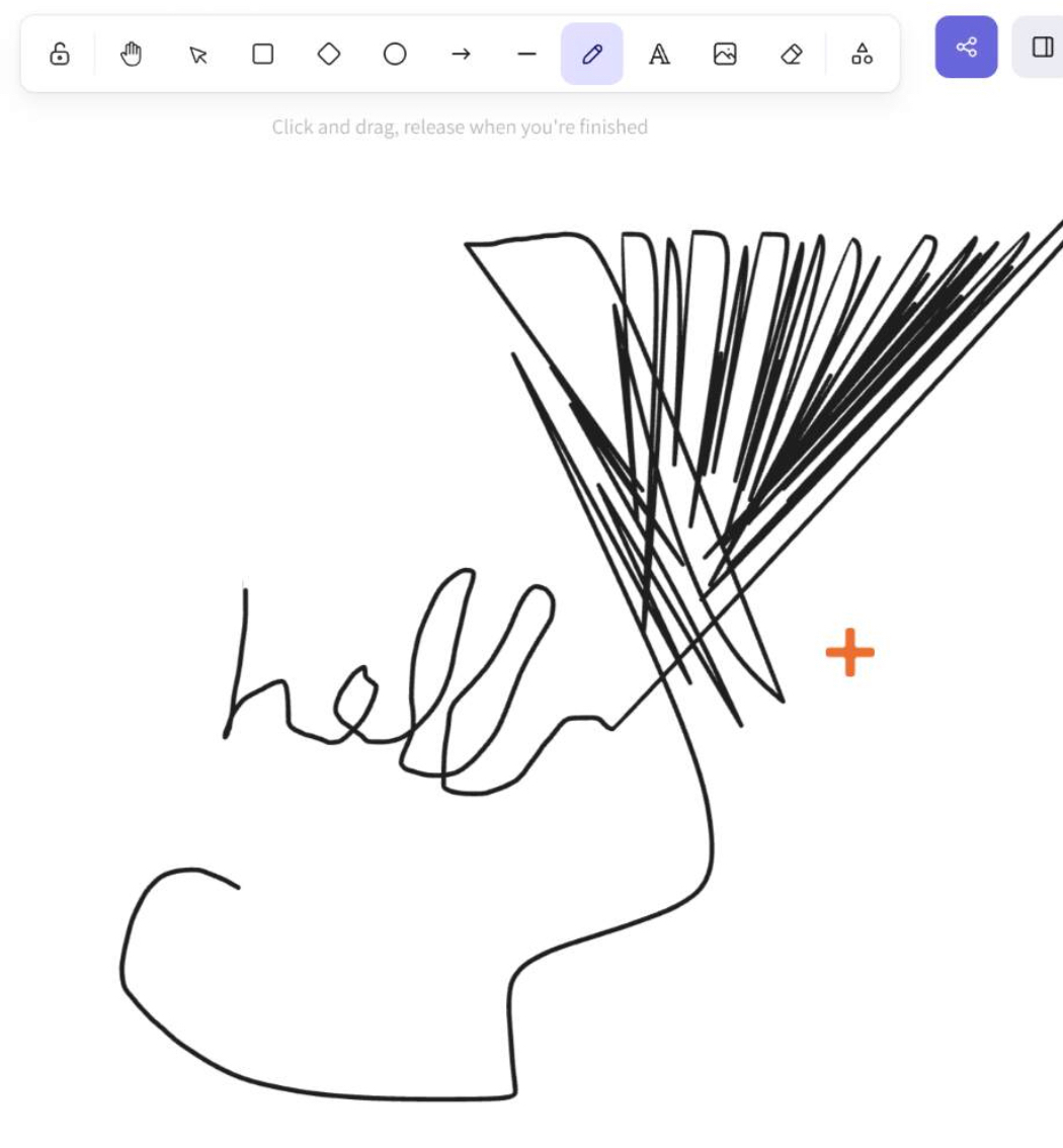 Screenshot from a web-based whiteboard. Someone started writing hello, but all that remains is hell.
