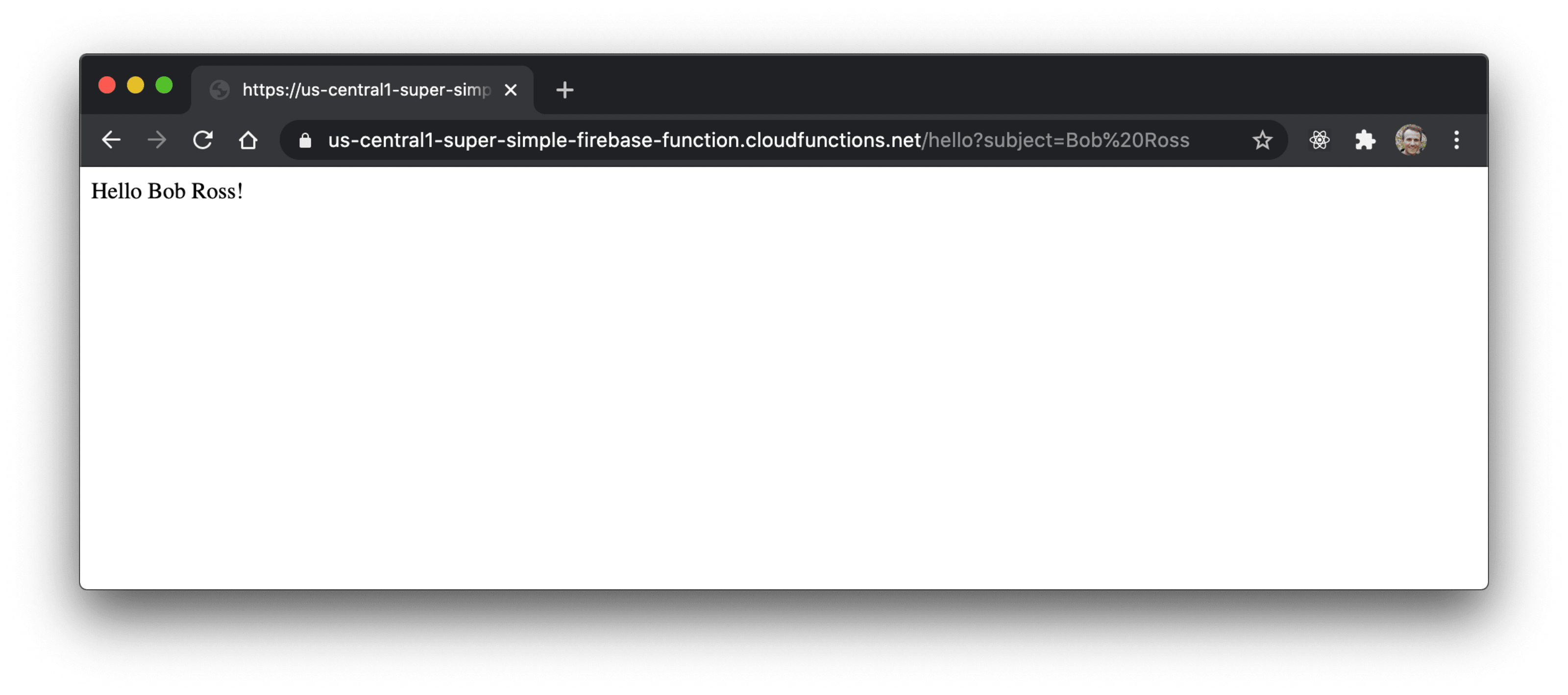 Browser saying "Hello Bob Ross!"