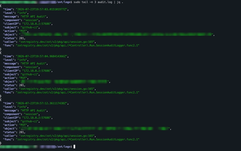 Zot Audit Logs