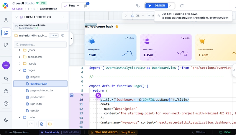 CrossUI Studio — visual IDE for React and MUI