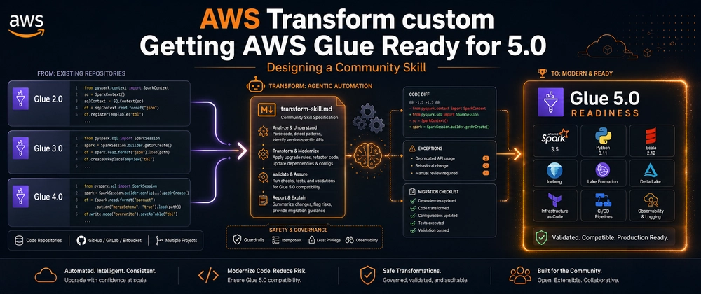 Cover image for Designing a Community Skill for AWS Transform Custom: AWS Glue 5.0 Upgrade Readiness