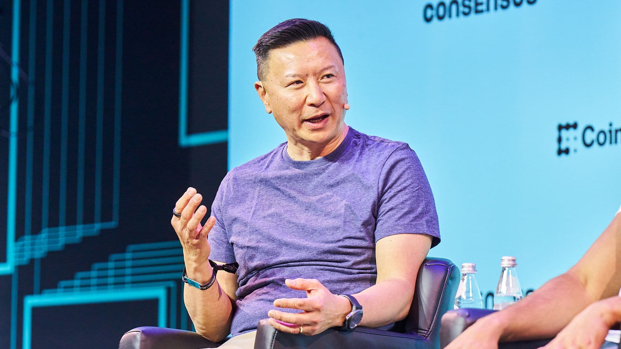 Anthony Soohoo, Chairman and CEO of MoneyGram, speaking at Consensus 2026 (CoinDesk)