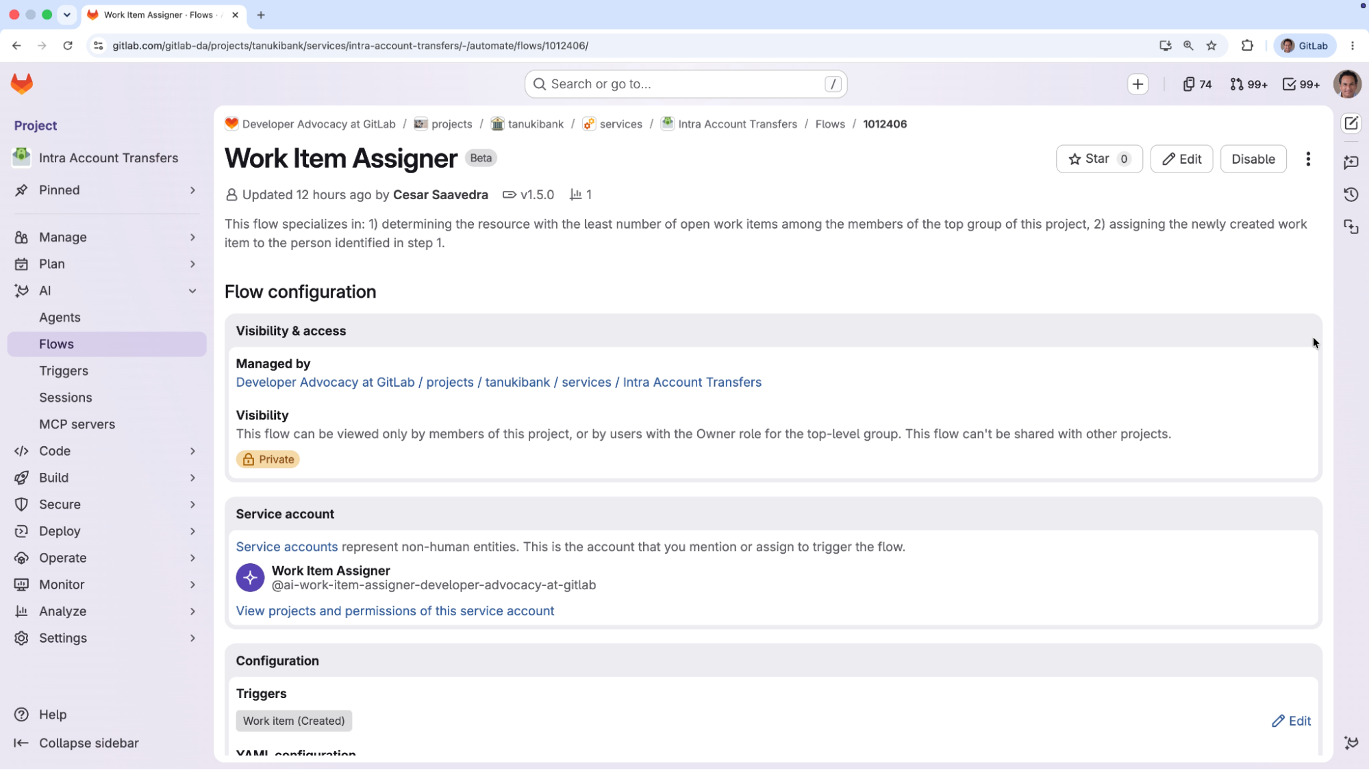 “Work item assigner” flow enabled for project intra-account-transfers