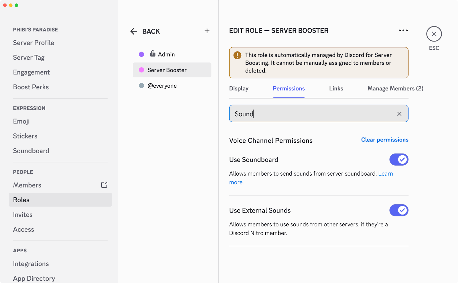 Soundboard-specific Role settings.