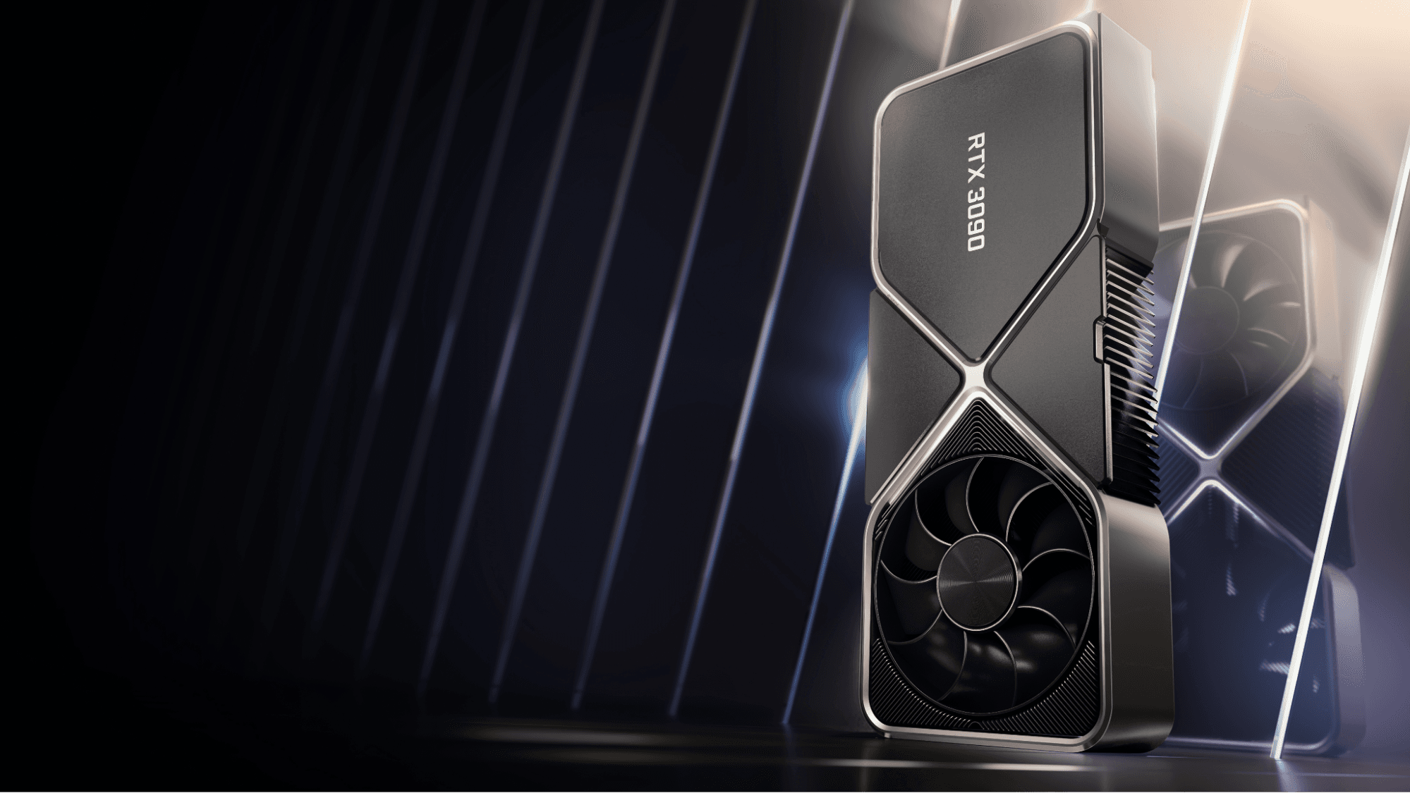 RTX tech in foreground with with blue mirrors in the background