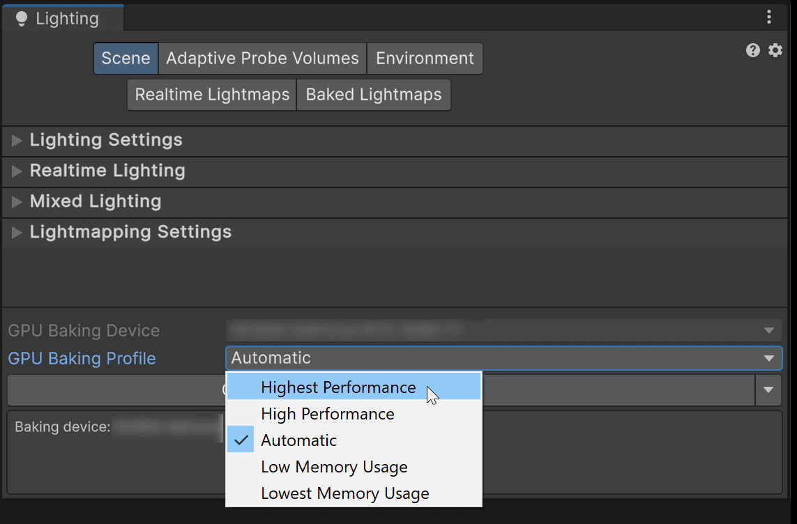 The new light baker enables you to choose your workflow intent, from lowest memory usage to higher performance