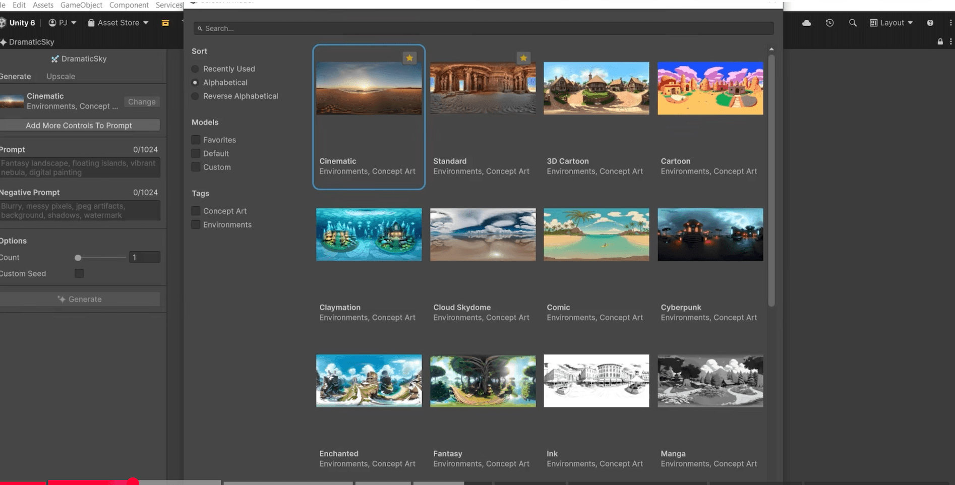 The Unity Editor with the Cubemap Generator open