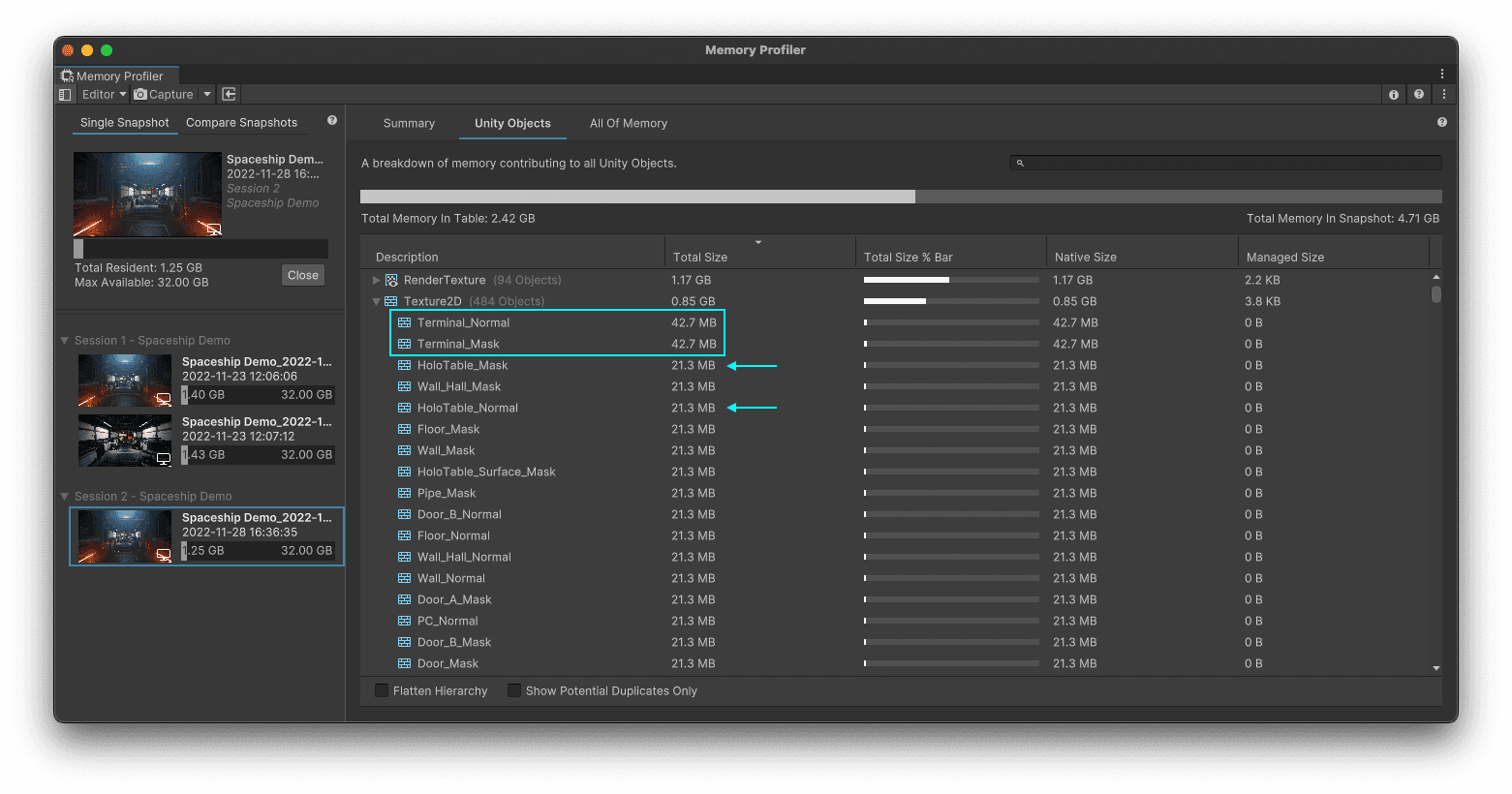 Two textures in our capture appear to be double the size of comparable textures.