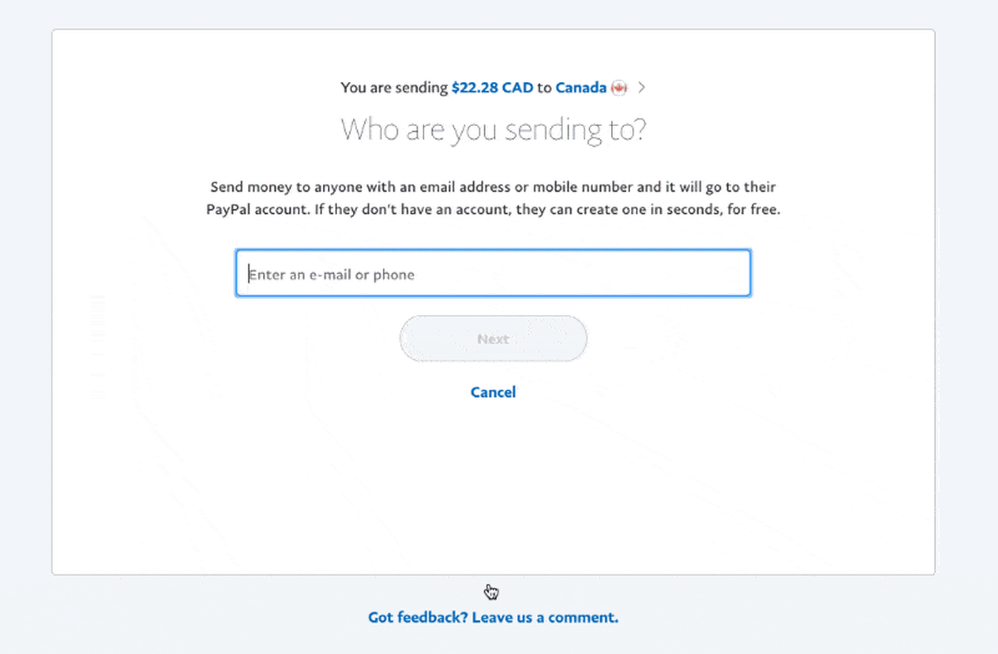 gif of a recipient selector experience on PayPal