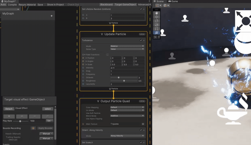 Showcasing aspects of VFX in-editor