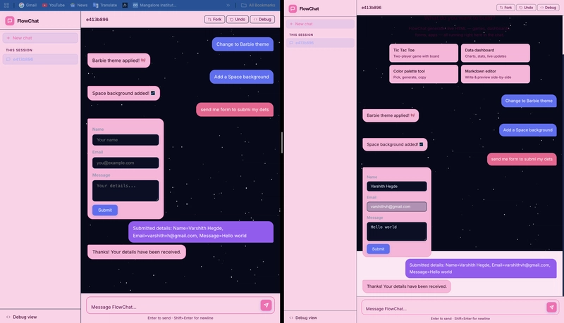 Two browser windows on the same chat URL receiving the same message