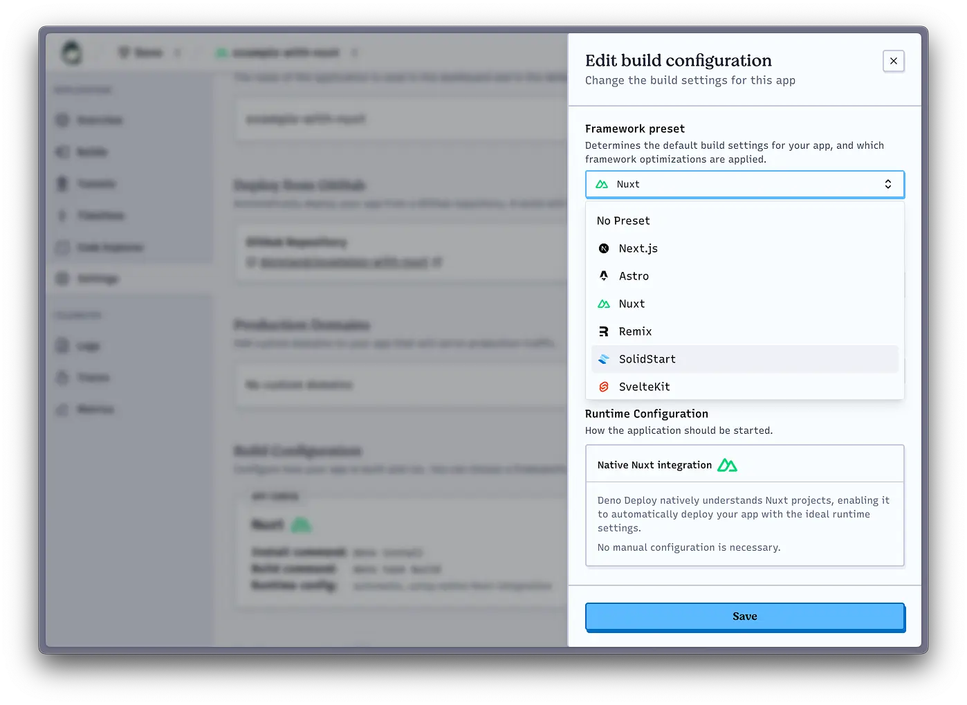 Framework presets