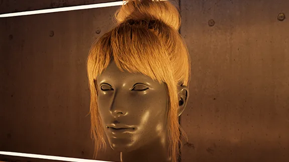 Image shows digital hair rendered in Unreal Engine 5