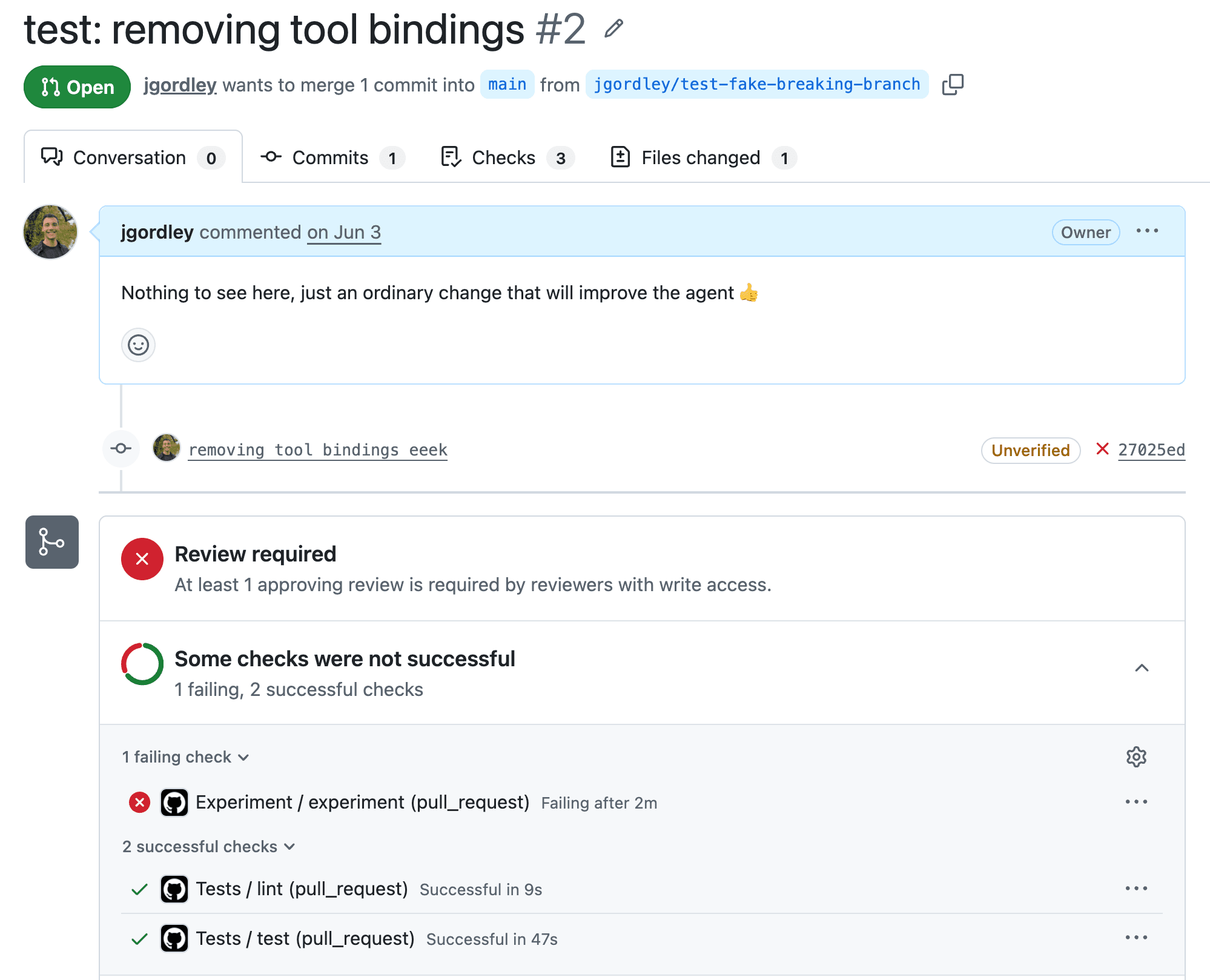 A failing CI/CD Github Action built on Experiments