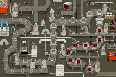 A satisfying line production animation showing items moving along a track