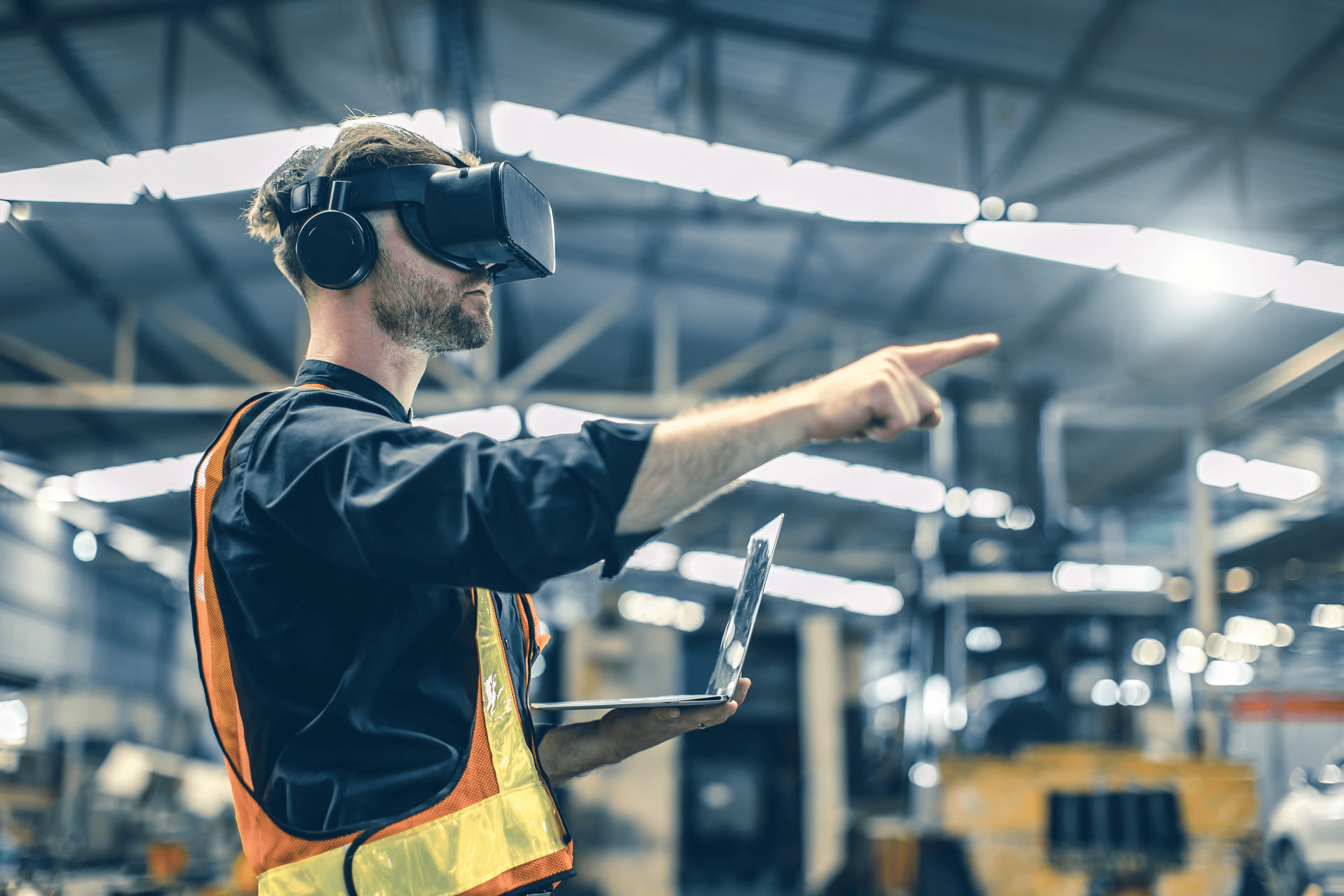 “factory worker dashboard wearing AR/VR glasses”