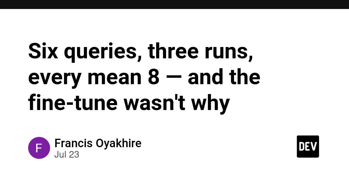 Six queries, three runs, every mean 8 — and the fine-tune wasn't why
