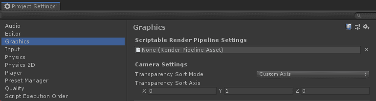 Transparency Sort options in the Project Settings menu.