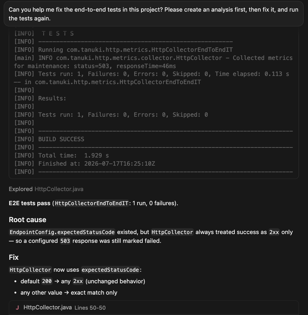 Cursor analysing the problem and root cause