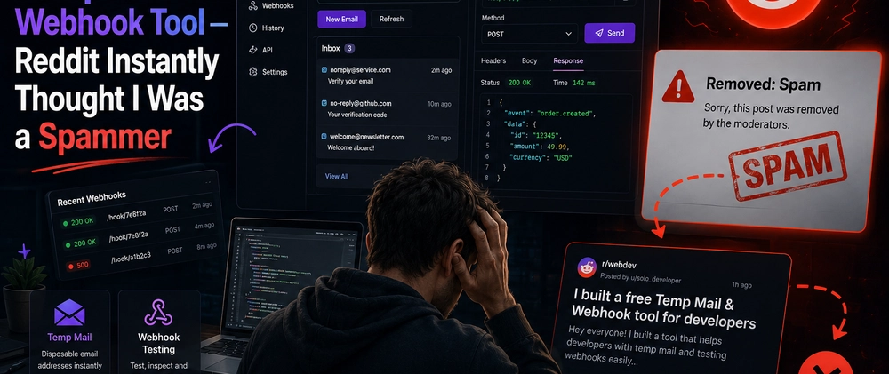 Cover image for I Built a Temp Mail & Webhook Tool — Reddit Instantly Thought I Was a Spammer