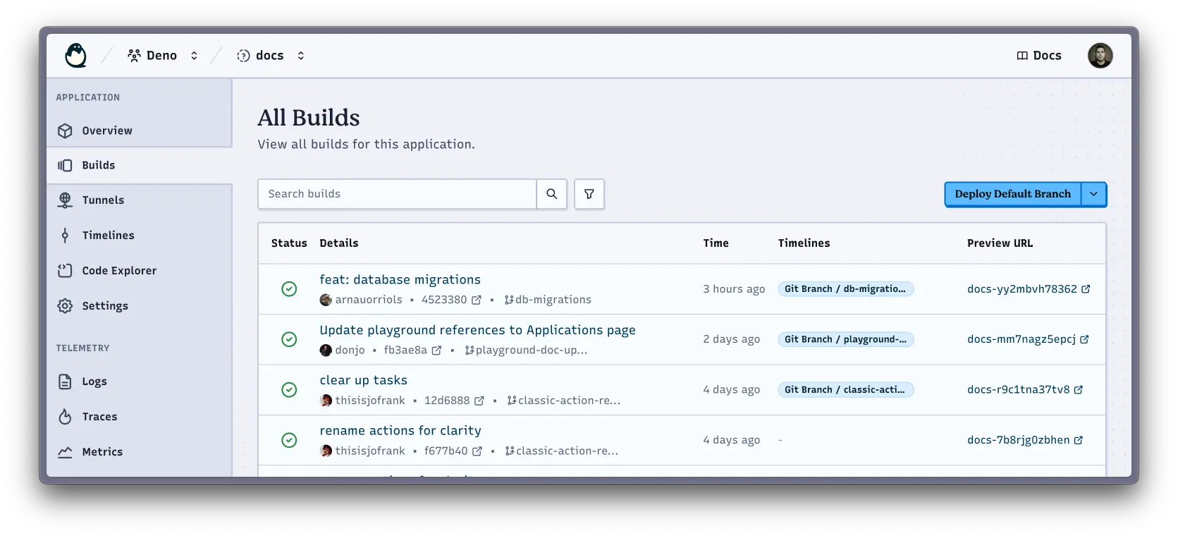 Builds listing page