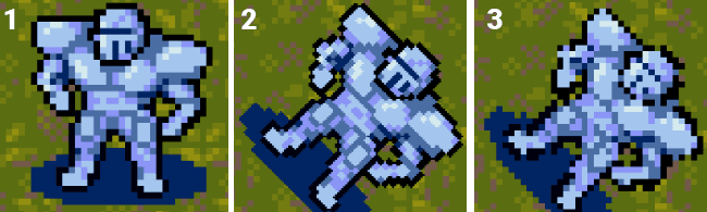1. Original (not rotated) 2. Without Upscale Render Texture (rotated 45 degrees, pixel-perfectness is lost as pixel size varies on diagonal edges) 3. With Upscale Render Texture (rotated 45 degrees, pixel-perfectness is maintained as all pixels are the same size, but the sprite is less accurate looking compared to the original.)