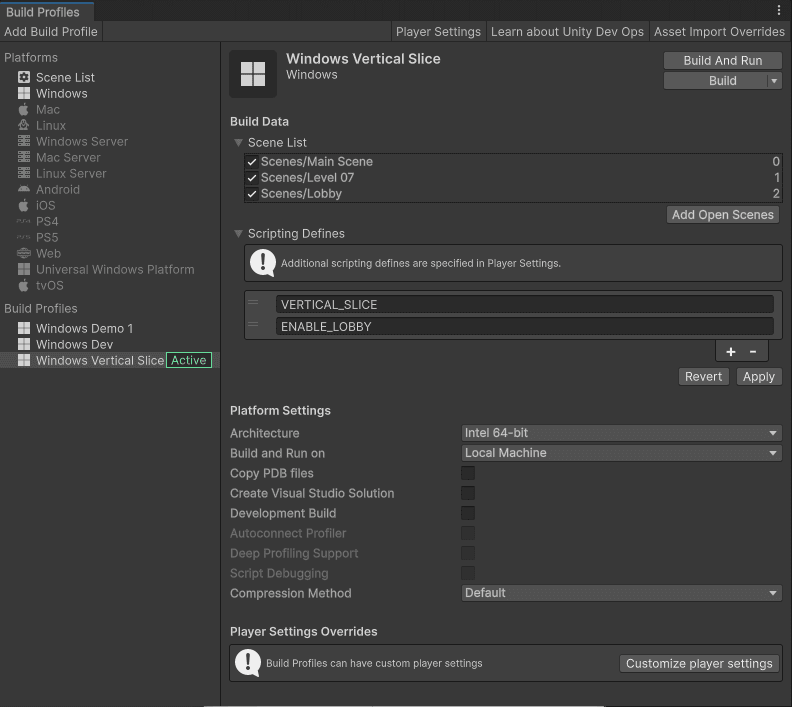 The new Build Profile window in Unity 6