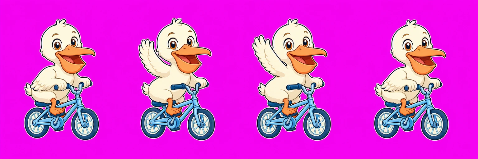 Four frames of the animation presented on a bright magenta background