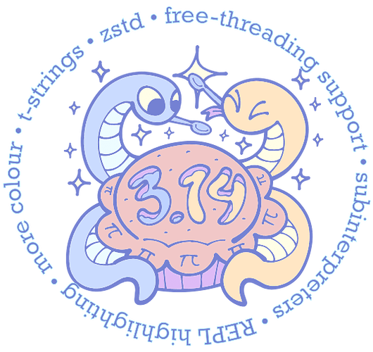 Two snakes enjoying a pie with 3.14 on the top and π crimping
