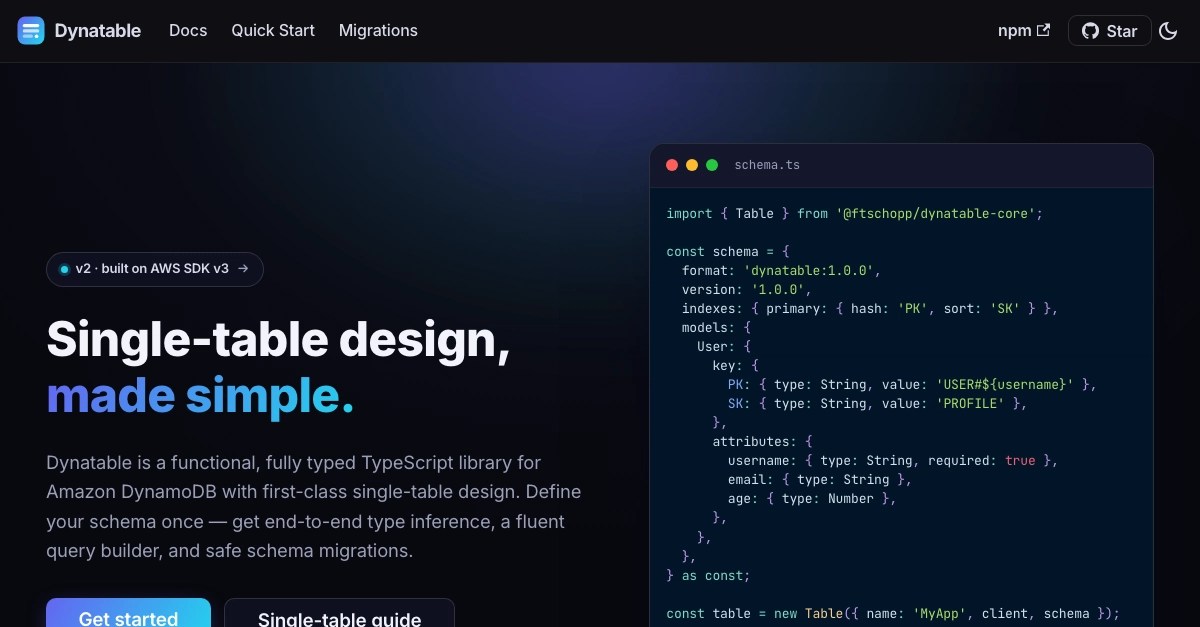 Single-table DynamoDB in TypeScript, made simple — meet Dynatable