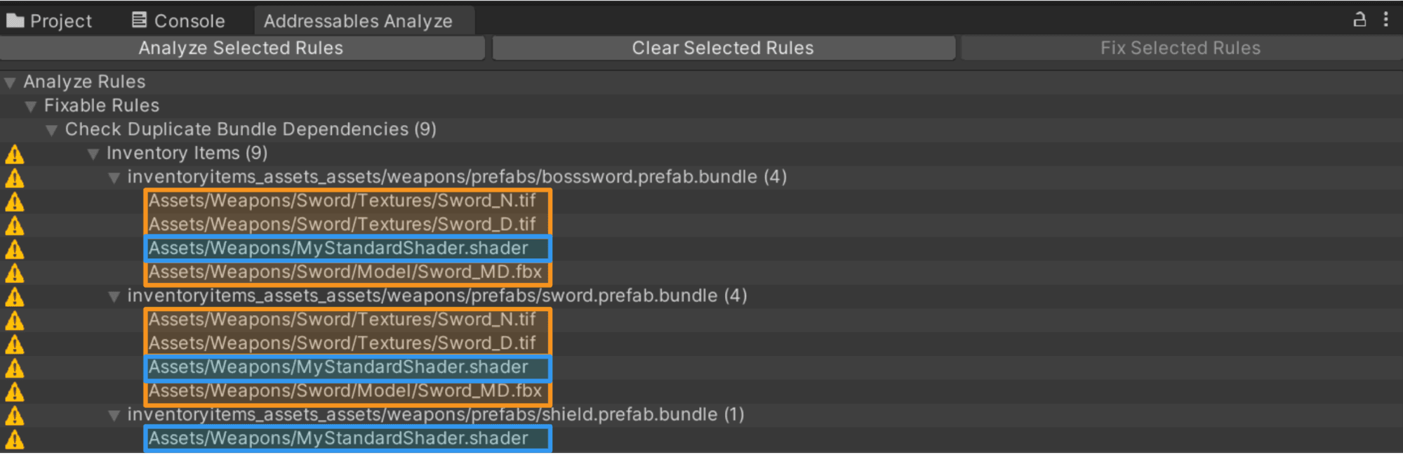 Rules menu with duplicates