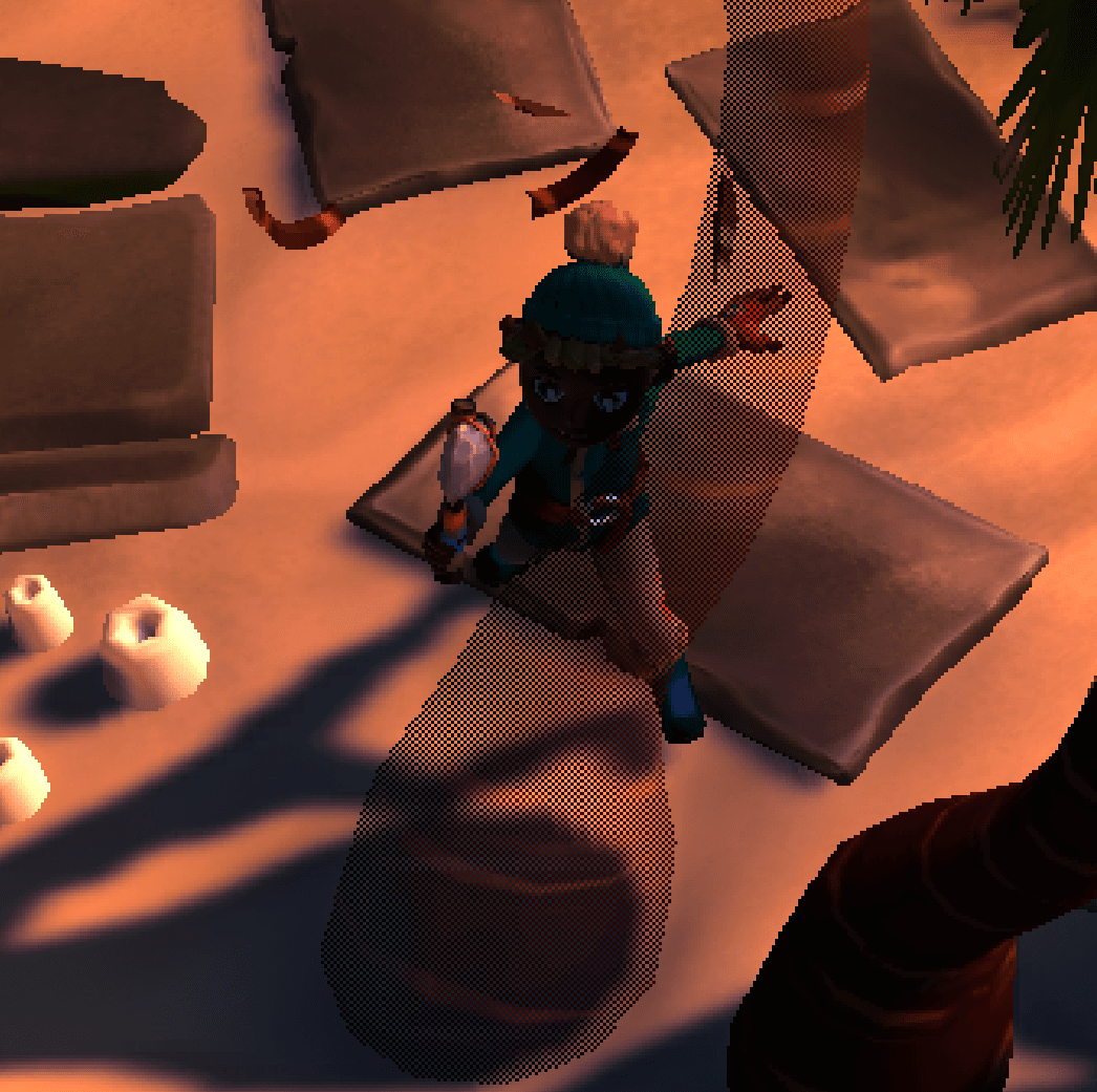 Drawing of the geometry (depth equals test) for our dithered objects. Ambient Occlusion is disabled in this state.
