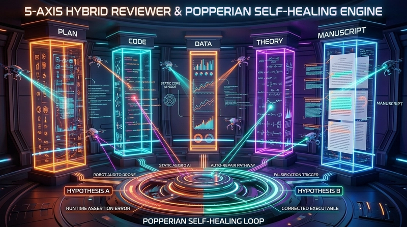 5-Axis Hybrid Reviewer & Popperian Self-Healing Architecture