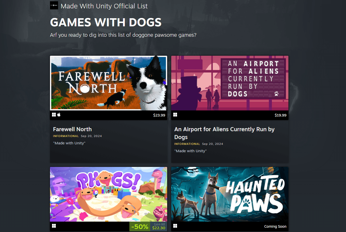 Games with Dogs, Unity Steam Curator Page