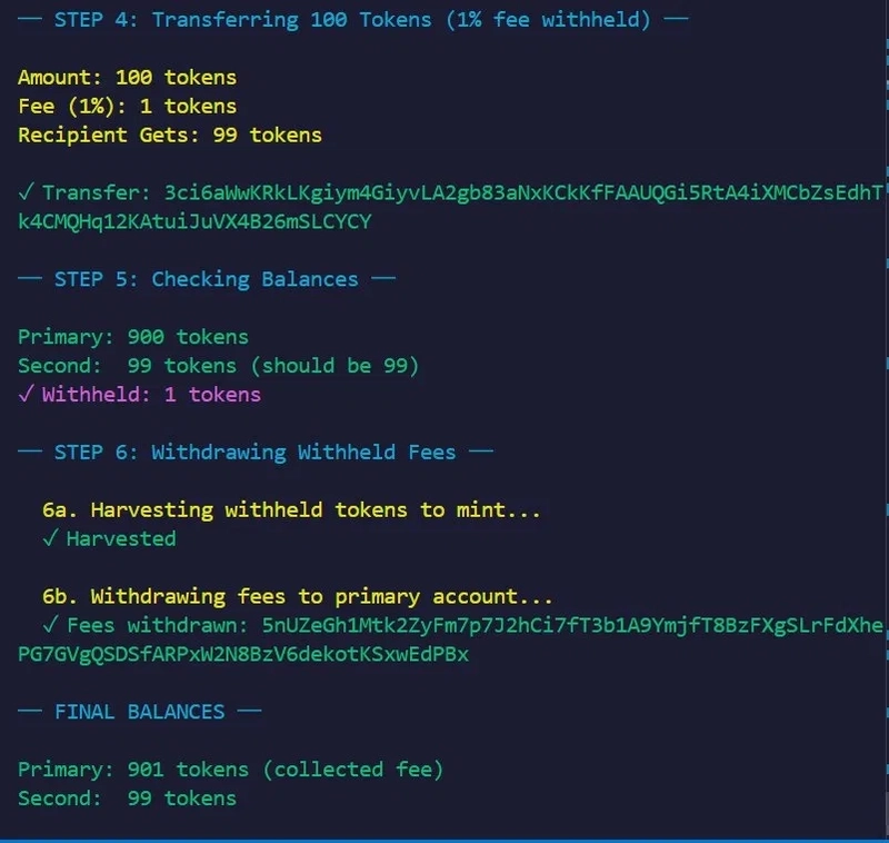 Token-2022 transfer fee workflow