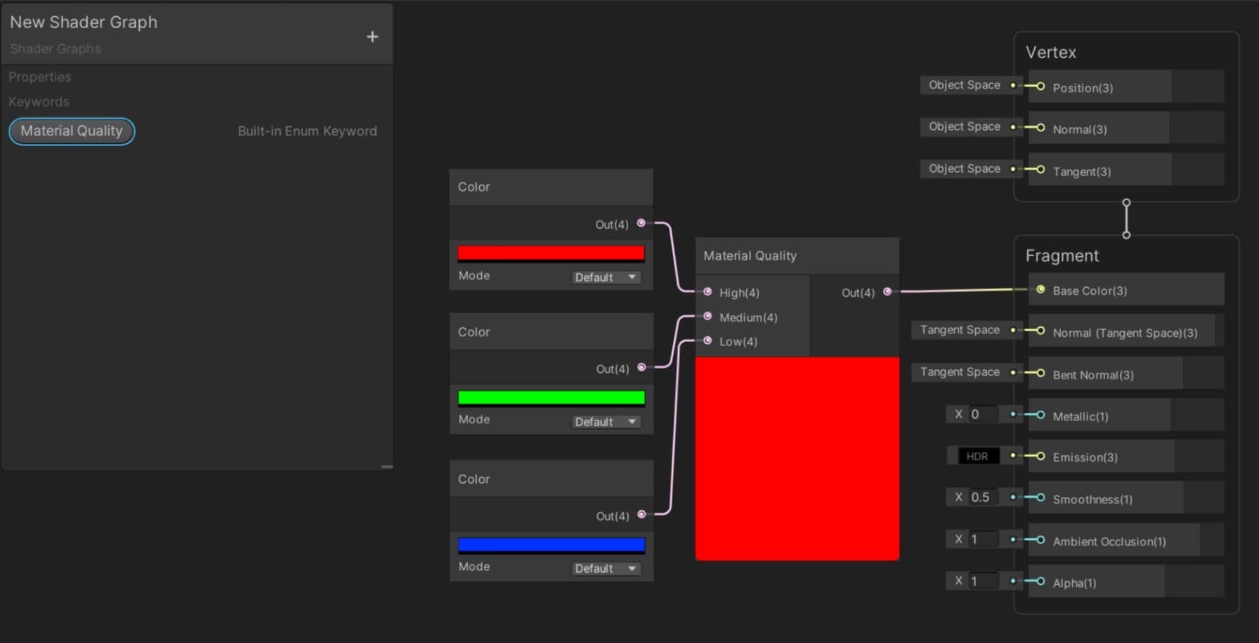 The Material Quality keyword in Shader Graph