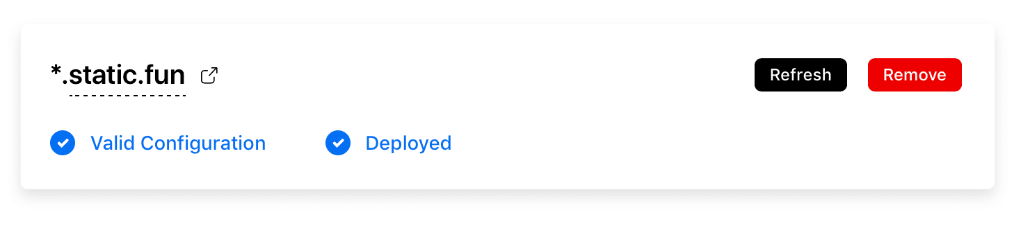 The two blue messages indicate that the domain was successfully applied.