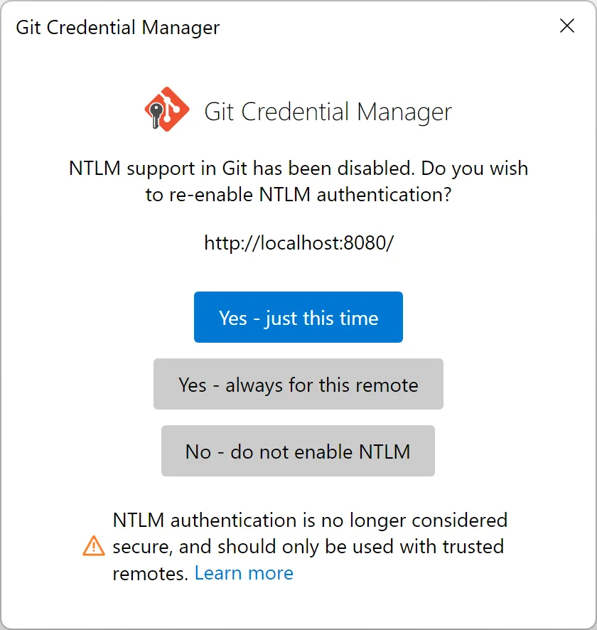 GCM NTLM warning message