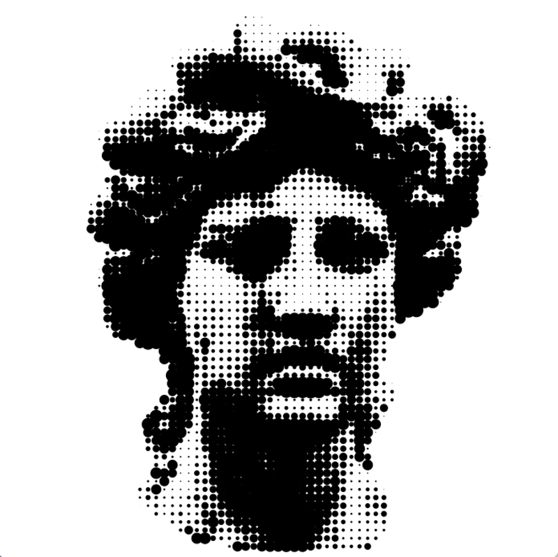 Imagem de busto de escultura com efeito no estilo halftone