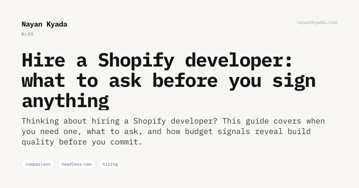 Cover image for Hire a Shopify developer: what to ask before you sign anything