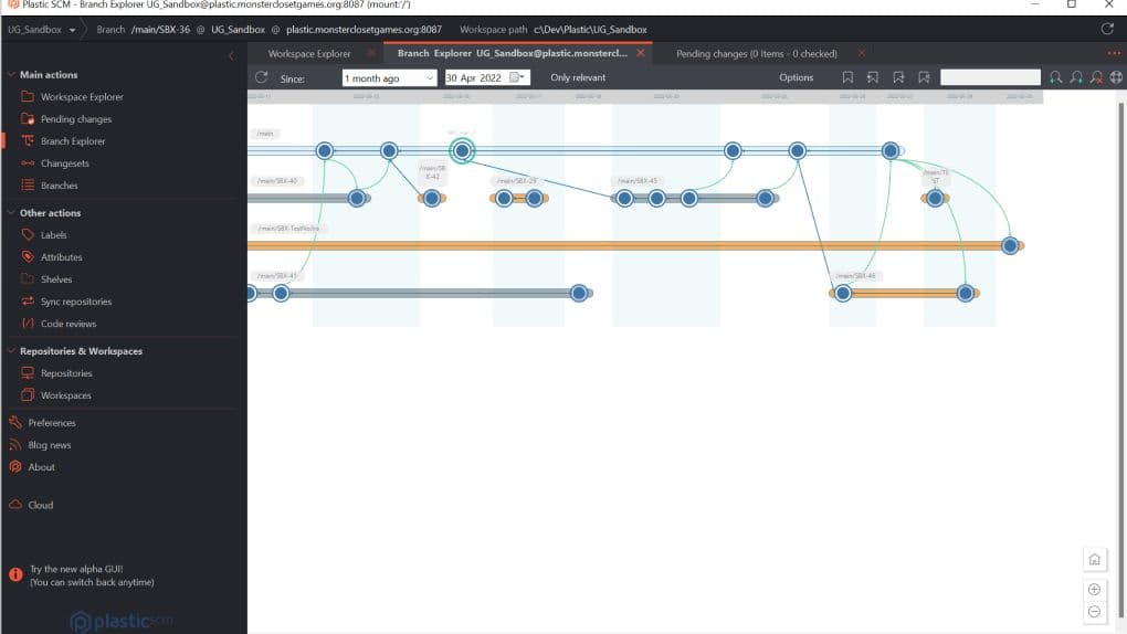 Screen capture of Monster Closet work within Unity DevOps tool
