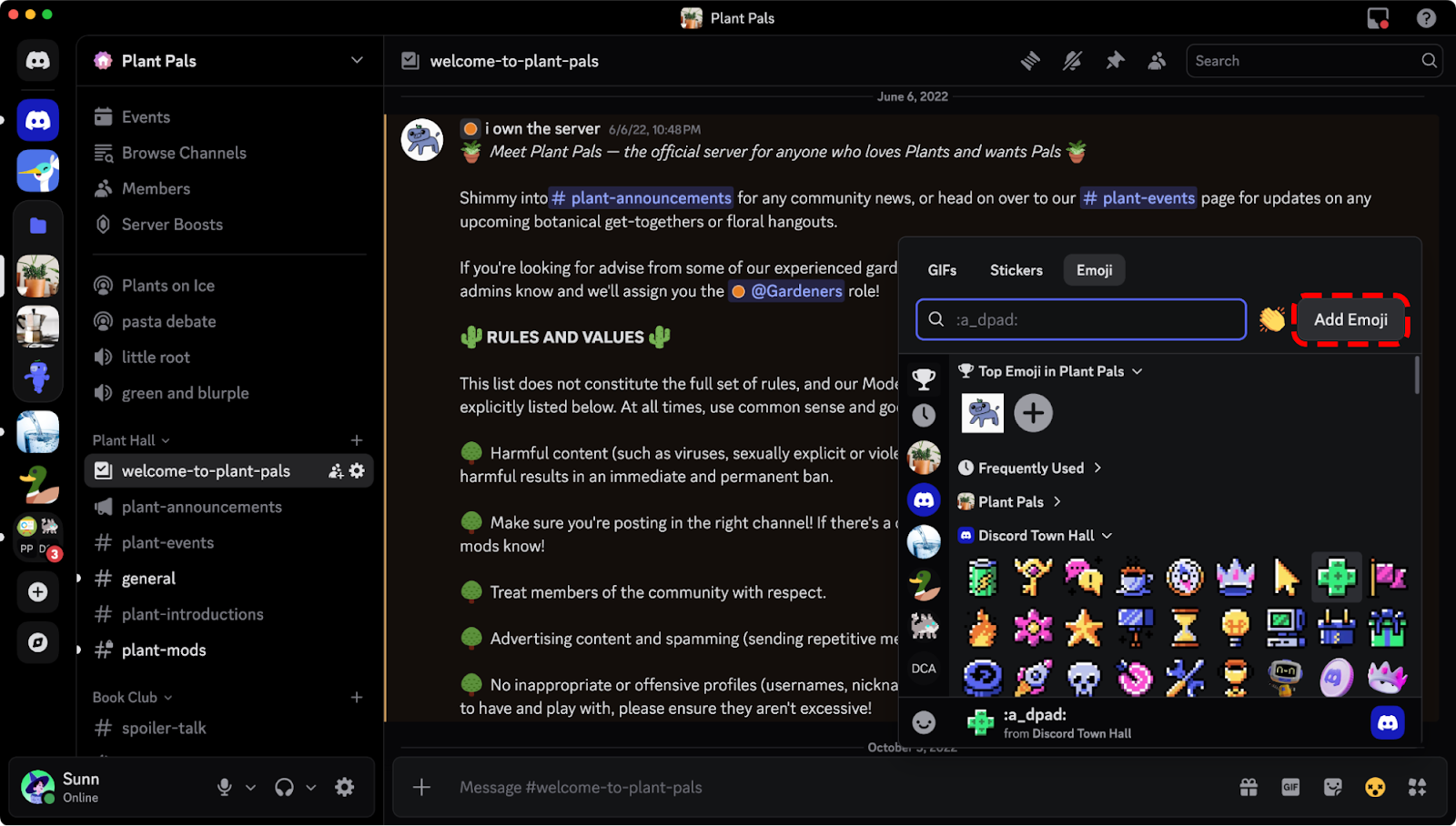 The "Add Emoji" button in the emoji picker on desktop.