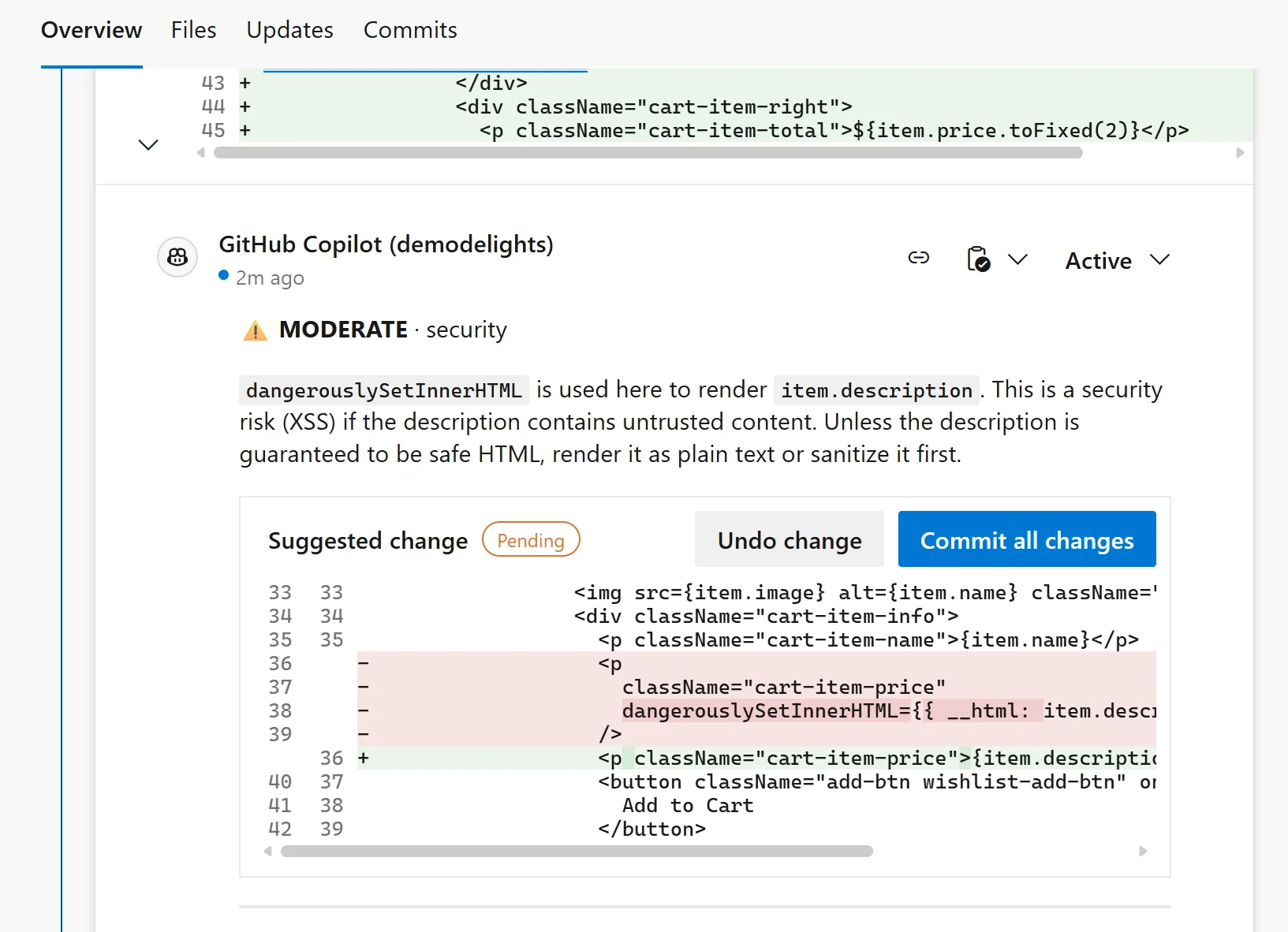copilot code review commit change image