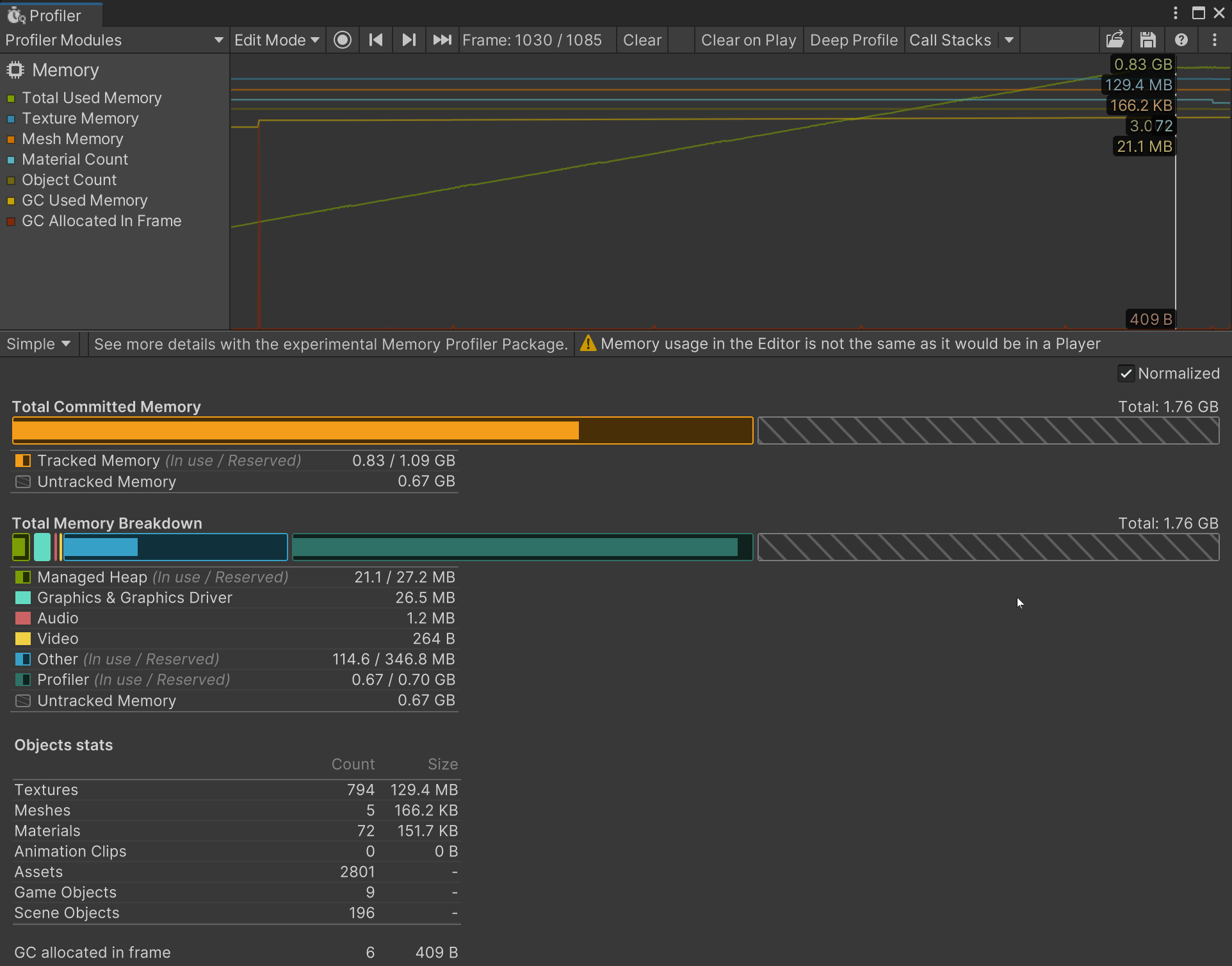 a gif of the profiler menu being used