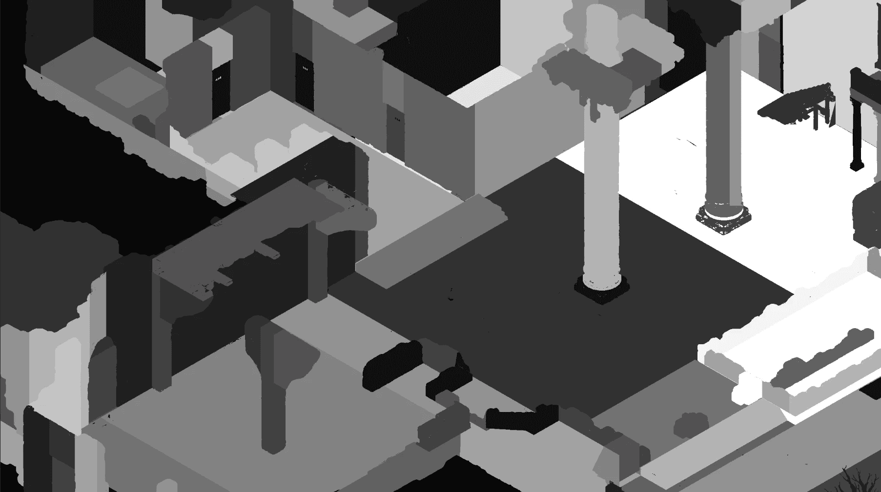 Render ID texture. Each color represents a unique render ID shared between a proxy and its corresponding sprite