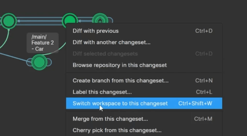 Switching changesets in Unity Version Control
