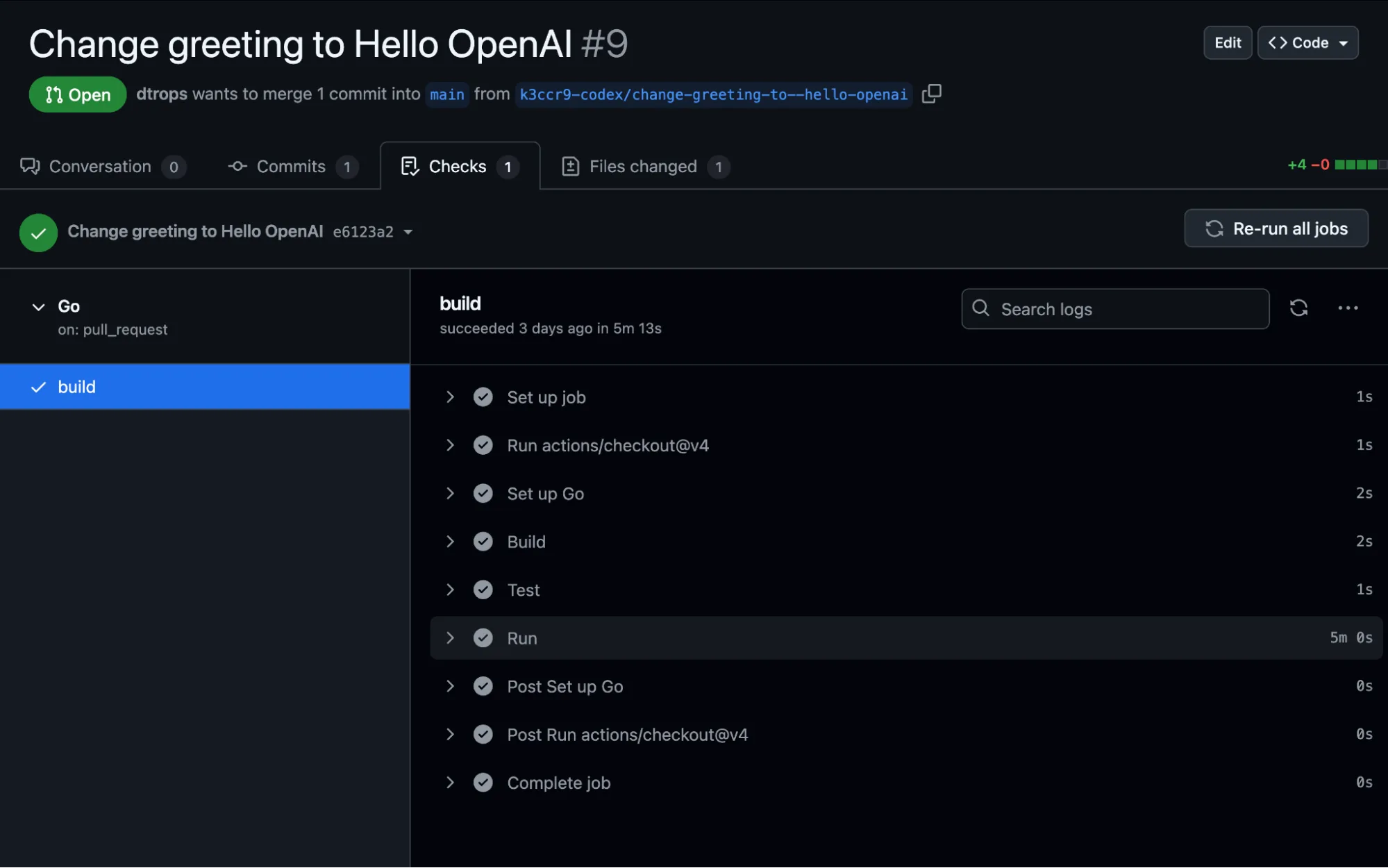 A GitHub Actions build pipeline successfully running end-to-end.
