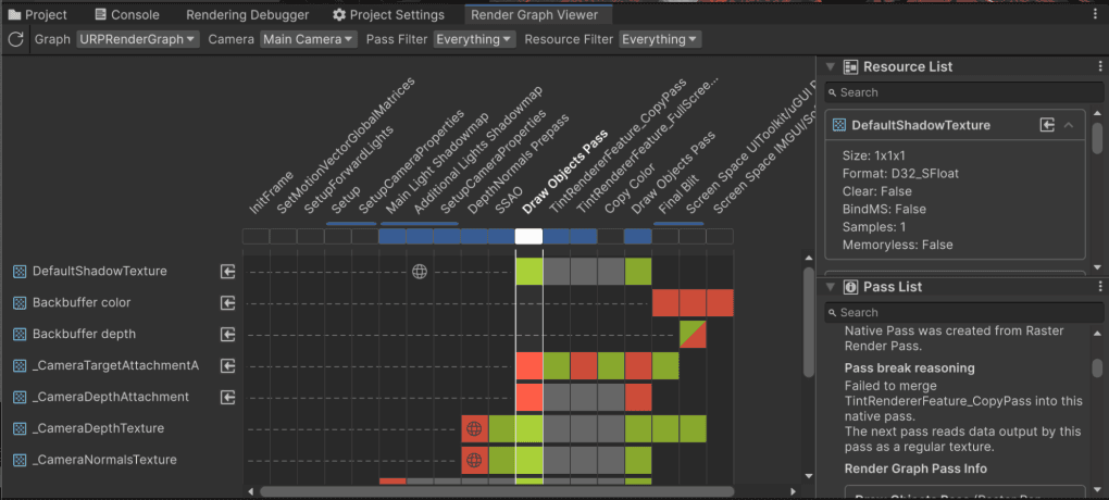 The Render Graph Viewer window, now available in Unity 6
